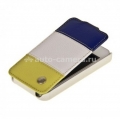 Кожаный чехол для iPhone 4 и 4S Melkco CE Rainbow 3 (Blue/White/Yellow LC), цвет голубой/белый/желтый