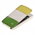 Кожаный чехол для iPhone 4 и 4S Melkco CE Rainbow 3 (Yellow/White/Green LC), цвет желтый/белый/зеленый