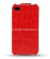 Кожаный чехол для iPhone 4 и 4S Melkco Jacka Type (Crocodile Print Pattern - Red), цвет красный (APIPO4LCJT1RDCR)
