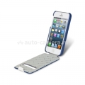 Кожаный чехол для iPhone 5 / 5S Melkco Jacka ID Type Limited Edition, цвет Blue/White LC