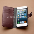 Кожаный чехол для iPhone 5 / 5S SGP Leather Wallet Case Valentinus, цвет Brown Red (SGP09547)
