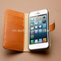 Кожаный чехол для iPhone 5 / 5S SGP Leather Wallet Case Valentinus, цвет light brown (SGP09525)