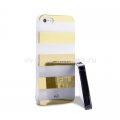 Пластиковый чехол на заднюю крышку iPhone 5 / 5S PURO Stripe Cover, цвет white/gold (IPC5STRIPEGOLD)