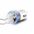 Универсальное автомобильное зарядное устройство для iPhone, iPad, Samsung и HTC Puro Mini car charger c 2 USB 2.4 A и Led-индикатором, цвет White (MCH2USB24RWHI)