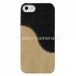 Кожаный чехол на заднюю крышку iPhone 5 / 5S Vetti Craft Prestige LeatherSnap, цвет black/ vintage khaki (IPO5LESBKLCBIVT)