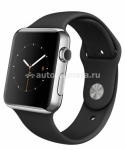 Умные часы для iPhone Apple watch, нержавеющая сталь, корпус 42 мм, цвет черный спортивный ремешок
