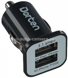 Автомобильное зарядное устройство для iPhone 5, iPad 4 и iPad mini Dorten Car Charger 3.1А (с кабелем в комплекте), (DN202100) цвет черный
