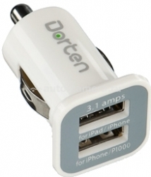 Автомобильное зарядное устройство для iPhone 5, iPad 4 и iPad mini Dorten Car Charger 3.1А (с кабелем в комплекте), (DN202101) цвет белый
