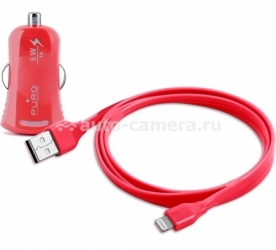 Автомобильное зарядное устройство для iPhone 6 / 6 Plus Puro Mini car charger с lightning-кабелем, цвет Pink (MCHUSBAPLT1PNK)