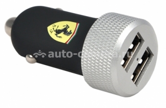 Автомобильное зарядное устройство для iPhone и iPad Ferrari Dual USB 2.1A с 30-pin и Lightnig кабелем в комплекте, цвет black (FERUCC2UAPBL)