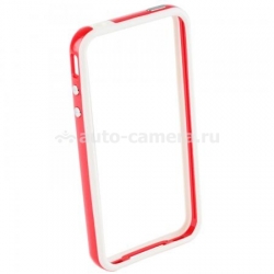 Бампер для iPhone 4S iBest, цвет белый/красный (PKIPO4NSBP709)
