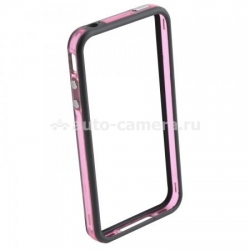 Бампер для iPhone 4S iBest, цвет черный/розовый (PKIPO4NSBP703)