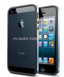 Бампер и комплект защитных пленок для iPhone 5 / 5S SGP Neo Hybrid EX Slim Metal, цвет Metal Blue (SGP10036)