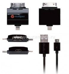 Кабель для iPod, iPhone, iPad, iPad mini, Samsung и HTC MALLPER 4 in 1 USB-microUSB-30pin-Lighting, цвет черный (MAAPOWERMIX)