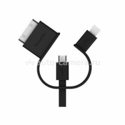 Кабель XtremeMac для iPad, iPhone, iPod, Samsung и HTC USB to microUSB / miniUSB / 30pin 3 в 1 1,2 m, цвет Black (XCL-4FMMC-03)