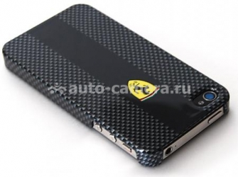 Карбоновый чехол для iPhone 4 и 4S Ferrari Hard Carbon, цвет black (FECBP4BL)