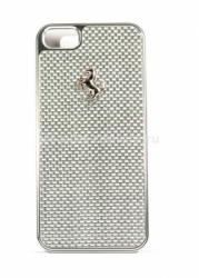 Карбоновый чехол-накладка на заднюю крышку iPhone 5 / 5S Ferrari Carbon Hard Case, цвет серебристый FECBSIHCP5WH