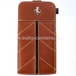 Кожаный чехол для iPhone 4 и 4S Ferrari Flip California Kam, цвет коричневый (FECFFL4KA)
