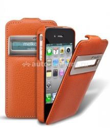 Кожаный чехол для iPhone 4 и 4S Melkco ID Type (Orange LC), цвет оранжевый (APIPO4LCJD1OELC)