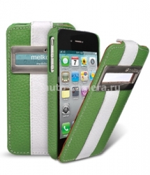 Кожаный чехол для iPhone 4 и 4S Melkco Jacka ID Type LE (Green/White LC), цвет зелено-белый