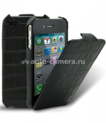 Кожаный чехол для iPhone 4 и 4S Melkco Jacka Type (Crocodile Print Pattern - Black), цвет черный (APIPO4LCJT1BKCR)