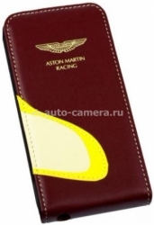 Кожаный чехол для iPhone 5 / 5S Aston Martin Racing flip case with car mouth, цвет red/yellow (SMFCIP5D059)