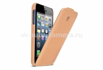 Кожаный чехол для iPhone 5 / 5S Beyzacases Nova series Flip, цвет camel/ecru (BZ25398)