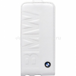 Кожаный чехол для iPhone 5 / 5S BMW Logo Signature Flip, цвет White (BMFLP5LOW)