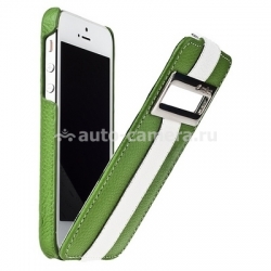 Кожаный чехол для iPhone 5 / 5S Melkco Jacka ID Type Limited Edition, цвет Green/White LC