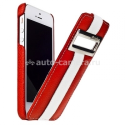 Кожаный чехол для iPhone 5 / 5S Melkco Jacka ID Type Limited Edition, цвет Red/White LC