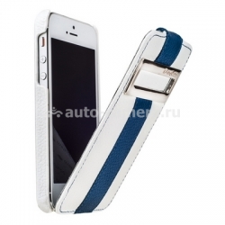 Кожаный чехол для iPhone 5 / 5S Melkco Jacka ID Type Limited Edition, цвет White/Blue LC