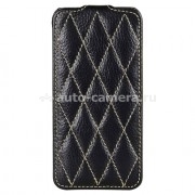 Кожаный чехол для iPhone 5 / 5S Vetti Craft Slimflip Diamond Series, цвет black lychee (IPO5SFDS110101)
