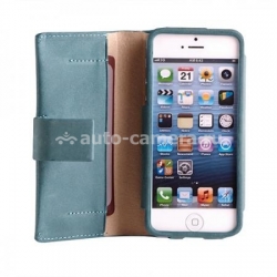 Кожаный чехол для iPhone 5 / 5S Vetti Lusso Case Book Type, цвет vintage lake blue (IPO5LBNS120201)