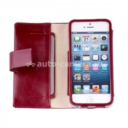 Кожаный чехол для iPhone 5 / 5S Vetti Lusso Case Book Type, цвет vintage red (IPO5LBNS110204)