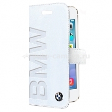 Кожаный чехол для iPhone 5C BMW Logo Signature Booktype, цвет White (BMFLBKPMLOW)