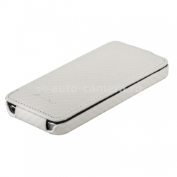 Кожаный чехол для iPhone 5C Melkco Leather Case Jacka Type, цвет Carbon Fiber Pattern White