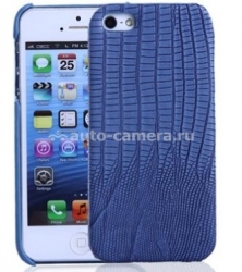 Кожаный чехол на заднюю крышку iPhone 5 / 5S SAYOO Small Croco, цвет blue
