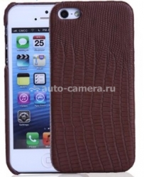 Кожаный чехол на заднюю крышку iPhone 5 / 5S SAYOO Small Croco, цвет brown