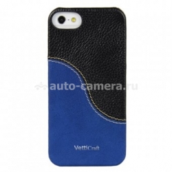Кожаный чехол на заднюю крышку iPhone 5 / 5S Vetti Craft Prestige LeatherSnap, цвет black/ vintage shine blue (IPO5LESBKLCSBVT)