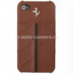 Кожаный чехол-накладка для iPhone 4 и 4S Ferrari Hard Сalifornia Kam, цвет коричневый (FECFIP4KA)