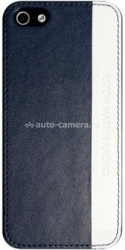 Кожаный чехол-накладка для iPhone 5 / 5S Aston Martin Racing folio case with stripe logo, цвет Blue/White (SMBCIPH5A062)