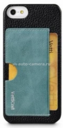 Кожаный чехол-накладка для iPhone 5 / 5S Vetti Craft Prestige Card Holder, цвет Black & Vintage Lake Blue (IPO5LESCHBKLC3)