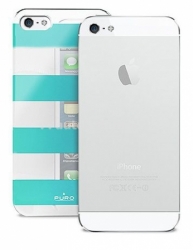 Пластиковый чехол на заднюю крышку iPhone 5 / 5S PURO Stripe Cover, цвет blue/silver (IPC5STRIPELBL)