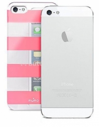 Пластиковый чехол на заднюю крышку iPhone 5 / 5S PURO Stripe Cover, цвет pink/silver (IPC5STRIPEPNK)