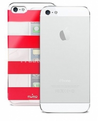 Пластиковый чехол на заднюю крышку iPhone 5 / 5S PURO Stripe Cover, цвет red/silver (IPC5STRIPERED)