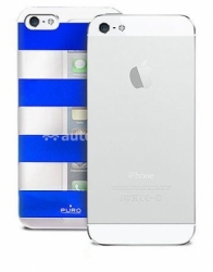 Пластиковый чехол на заднюю крышку iPhone 5 / 5S PURO Stripe Cover, цвет white/blue (IPC5STRIPEBLUE)