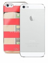 Пластиковый чехол на заднюю крышку iPhone 5 / 5S PURO Stripe Cover, цвет white/coral (IPC5STRIPECOR)