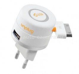 Сетевое зарядное устройство для iPhone 4 и 4S Unplug Travel Charger Retractable 1А в виде рулетки (TCU1000IPH)