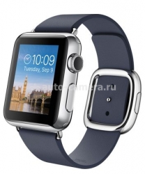 Умные часы для iPhone Apple watch, нержавеющая сталь, корпус 38 мм, цвет тёмно-синий ремешок с современной пряжкой