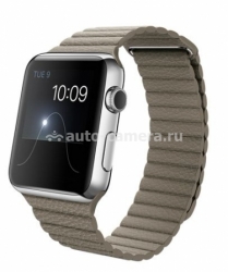 Умные часы для iPhone Apple watch, нержавеющая сталь, корпус 42 мм, цвет бежевый кожаный ремешок